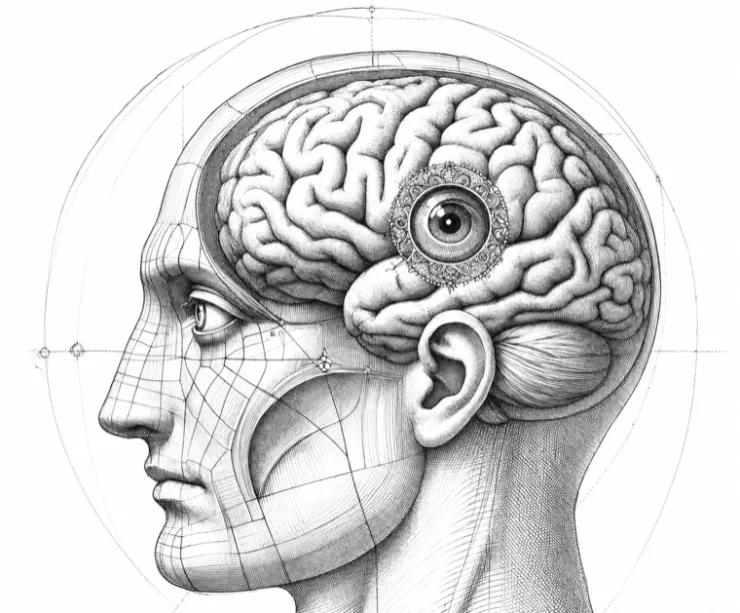 Ilustração do cérebro e a glândula pineal